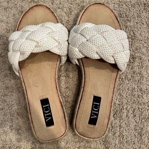 Vici White Braided Beaded Sandals